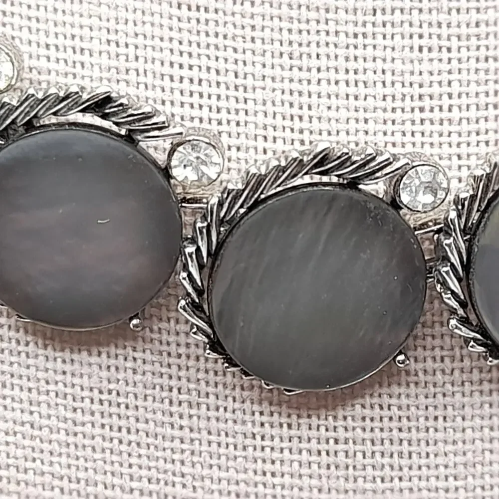 Vintage Lisner Mother of Pearl Necklace Bracelet Set, 1960s Rhinestone Jewelry
